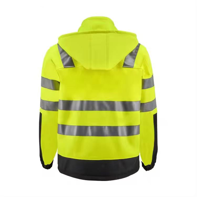 SMASYS High Visibility Waterproof Softshell Safety Jacket with Detachable Hat