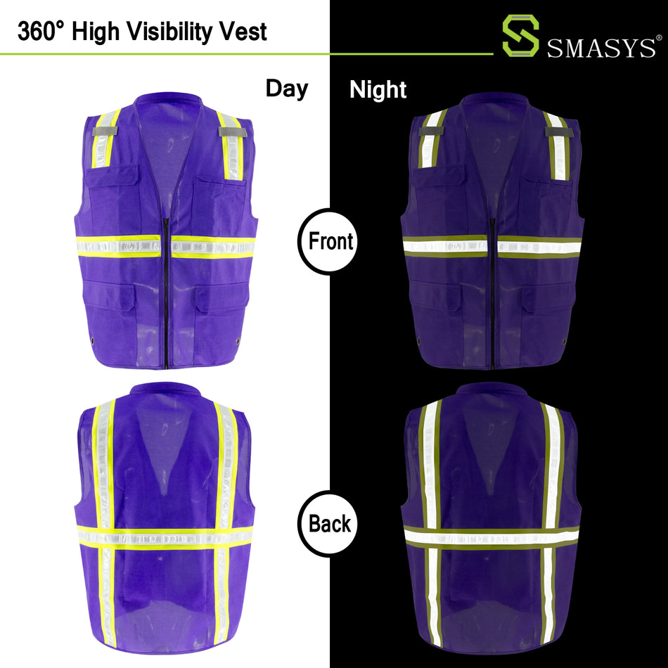 SMASYS HiVis Reflective Contrast Knitting Safety Vest 4 Pockets