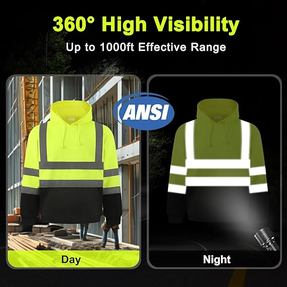 SMASYS Hi Vis Hoodie, ANSI Class 2 Safety Reflective Pullover Hoodie