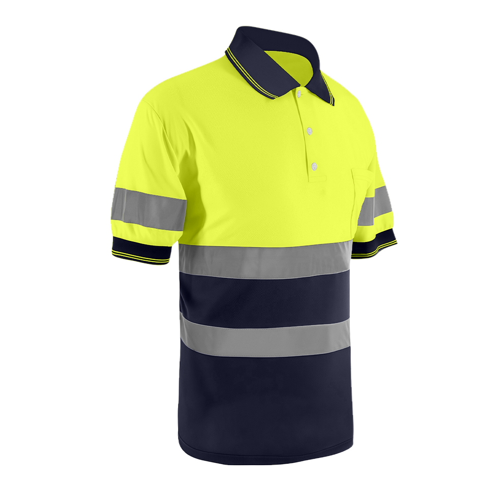SMASYS Quick Dry Hi Vis Polo Shirt, Safety T-shirt with Black Bottom