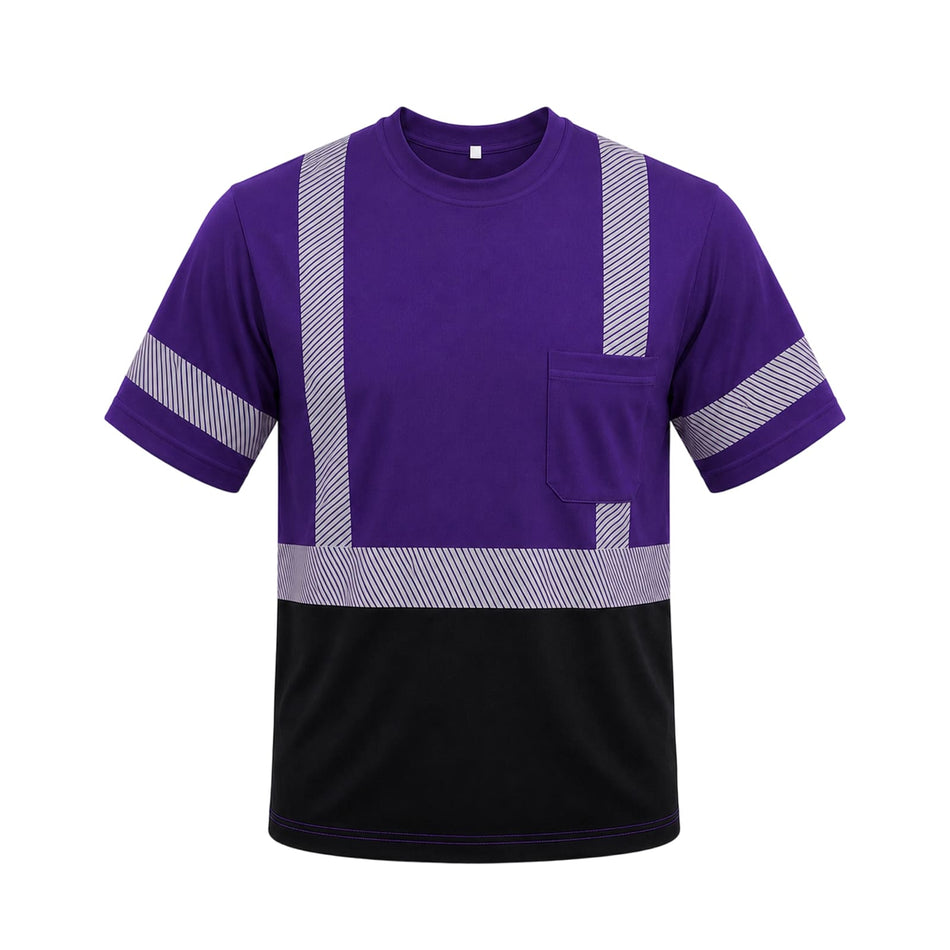 SMASYS Hi Viz Safety T-Shirt with Silver Diagonal Reflective Stripes & Black Bottom