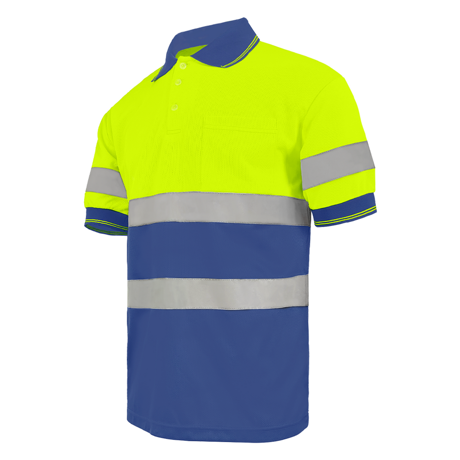 SMASYS Hi Vis Short Sleeve Reflective Polo Shirt, Yellow and Navy