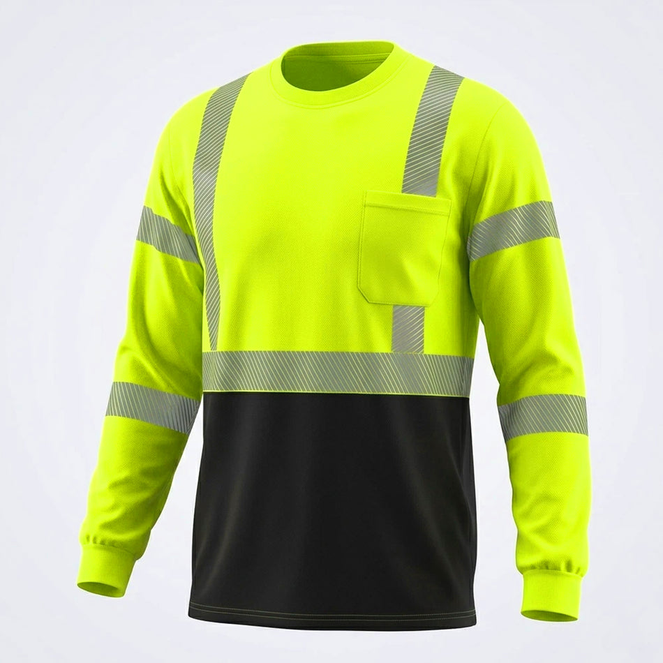 SMASYS Warnschutzshirt mit langen Ärmeln, reflektierender Tasche und schwarzem Saum