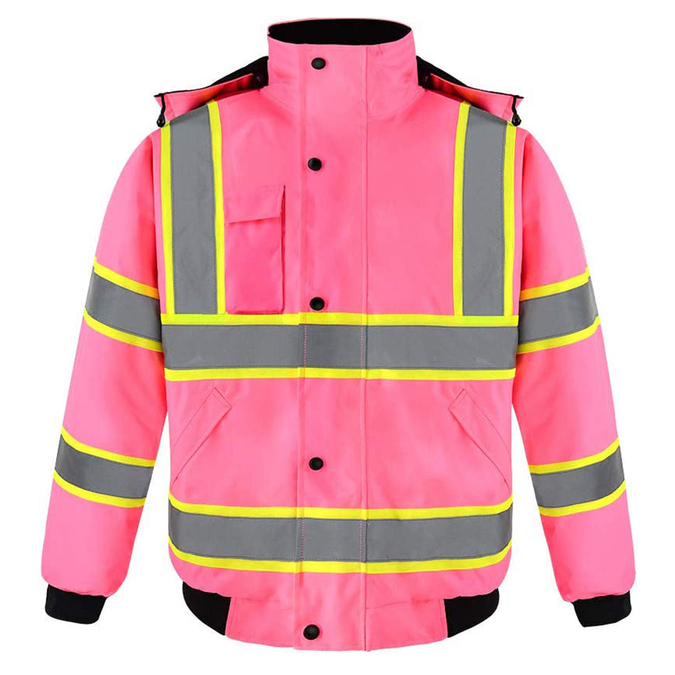 SMASYS Hi Vis Reflective Safety Winter Bomber Jacket Pink Yellow Orange