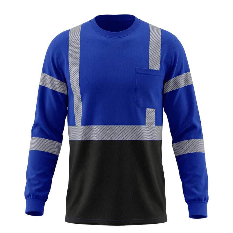 SMASYS Warnschutzshirt mit langen Ärmeln, reflektierender Tasche und schwarzem Saum