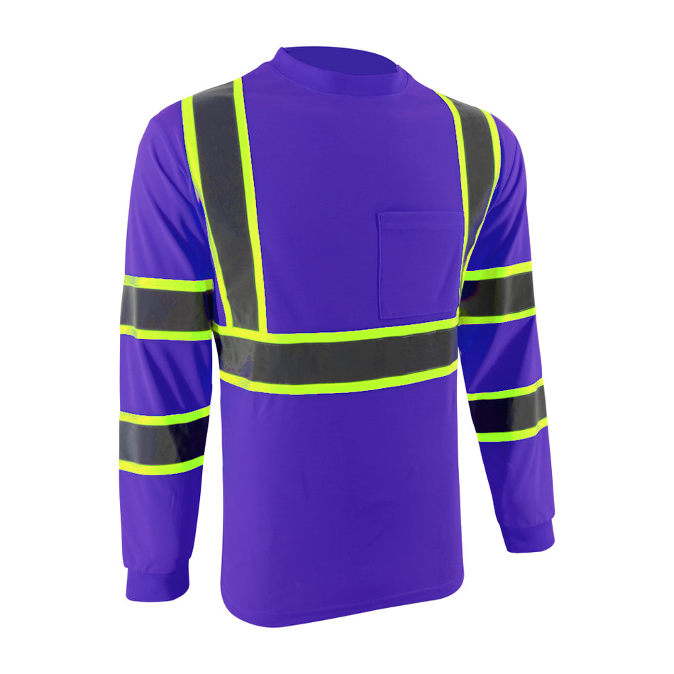 SMASYS Hi Vis Long Sleeve Safety T Shirts Construction Dual-Tone Reflective Strips with Chest Pocket