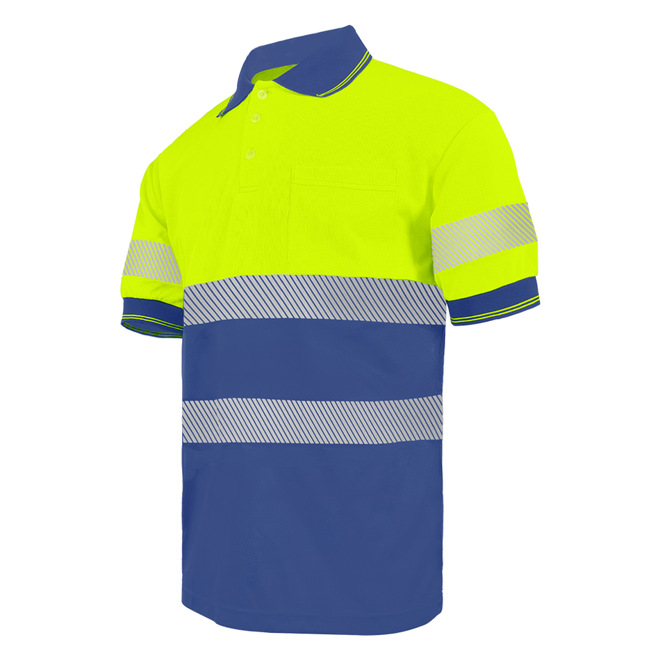 SMASYS Hi Vis Short Sleeve Reflective Polo Shirt, Yellow and Navy