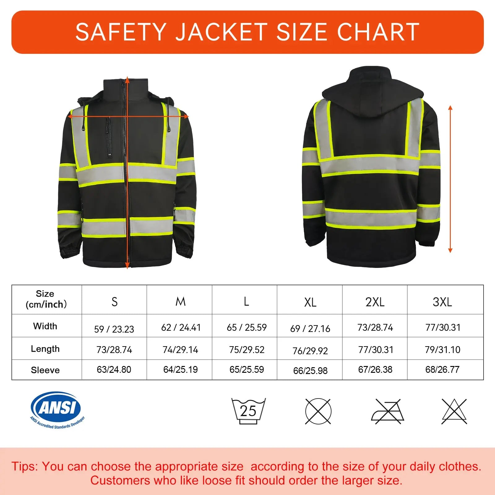 SMASYS Safety Reflective Stripe Softshell Hi Vis Jacket, ANSI