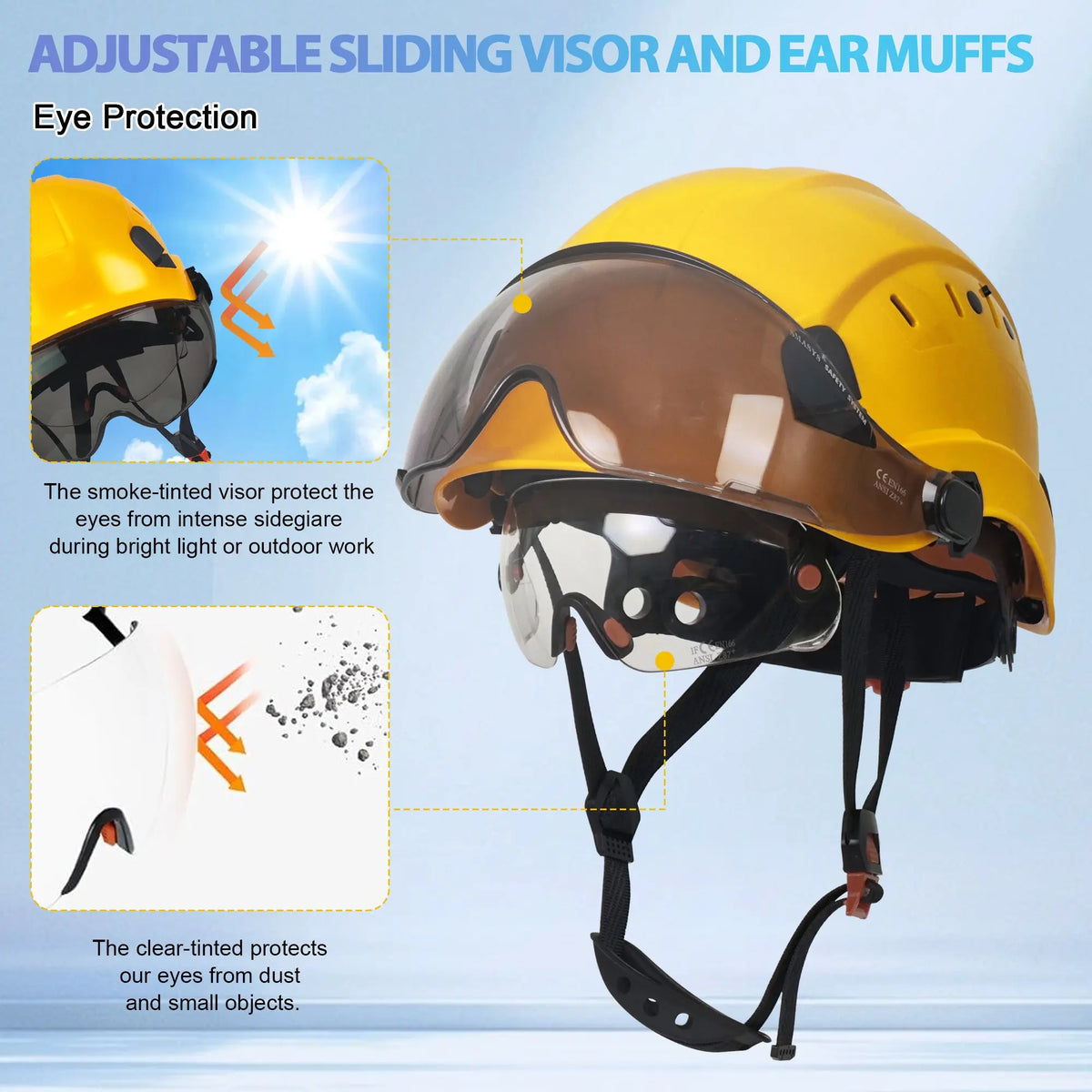 bike helmet with visor and earmuffs SMASYS Safety Hard Hat with Visor, Adjustable Construction Helmet, Hard Hat Safety Helmet with Chin Strap and 2 Sweatbands – SMASYS Store