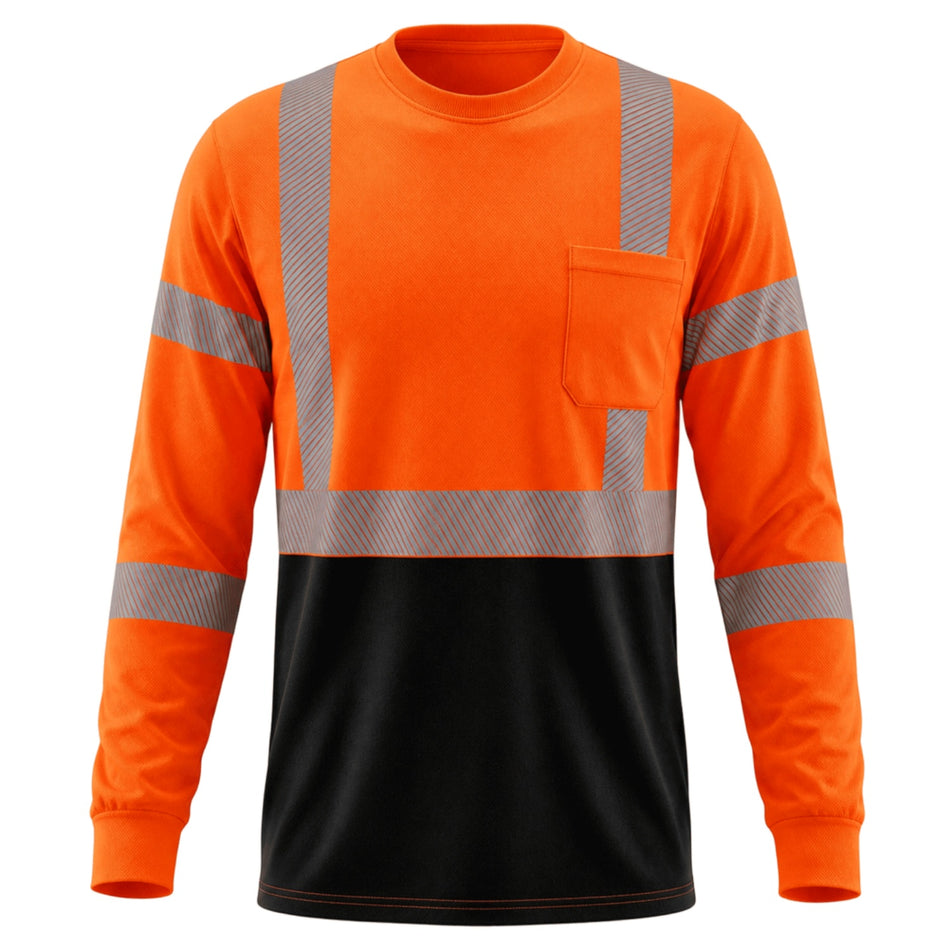 SMASYS Warnschutzshirt mit langen Ärmeln, reflektierender Tasche und schwarzem Saum