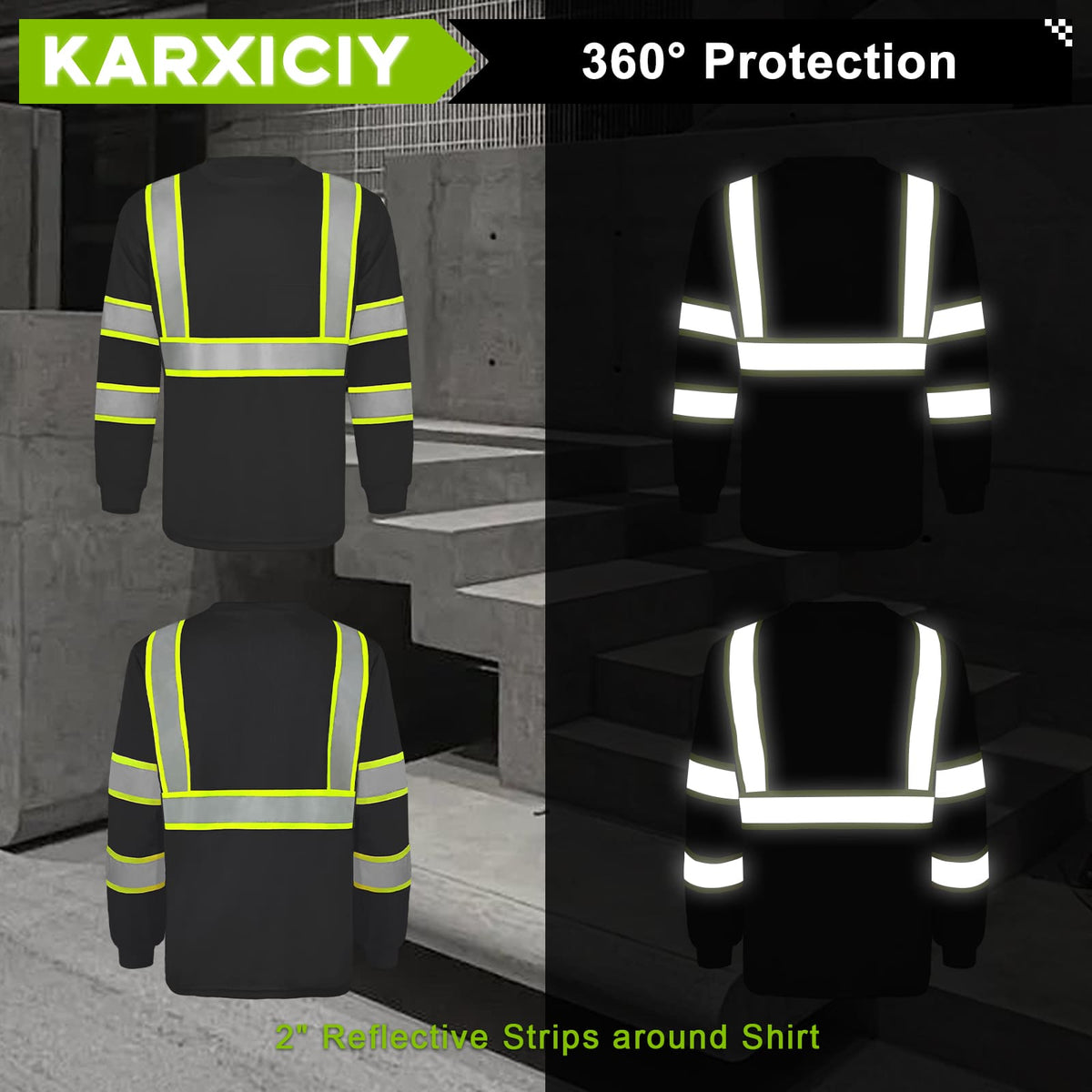 SMASYS Hi Vis Long Sleeve Safety Shirts Construction Dual-Tone Reflective Strips with Chest Pocket