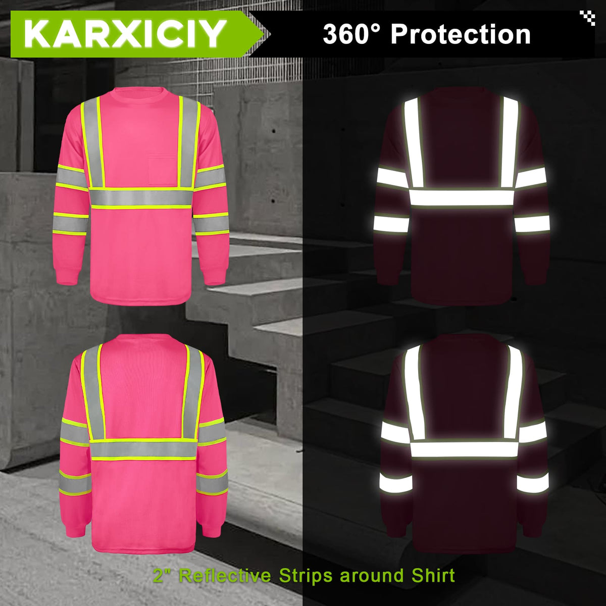 SMASYS Hi Vis Long Sleeve Safety Shirts Construction Dual-Tone Reflective Strips with Chest Pocket