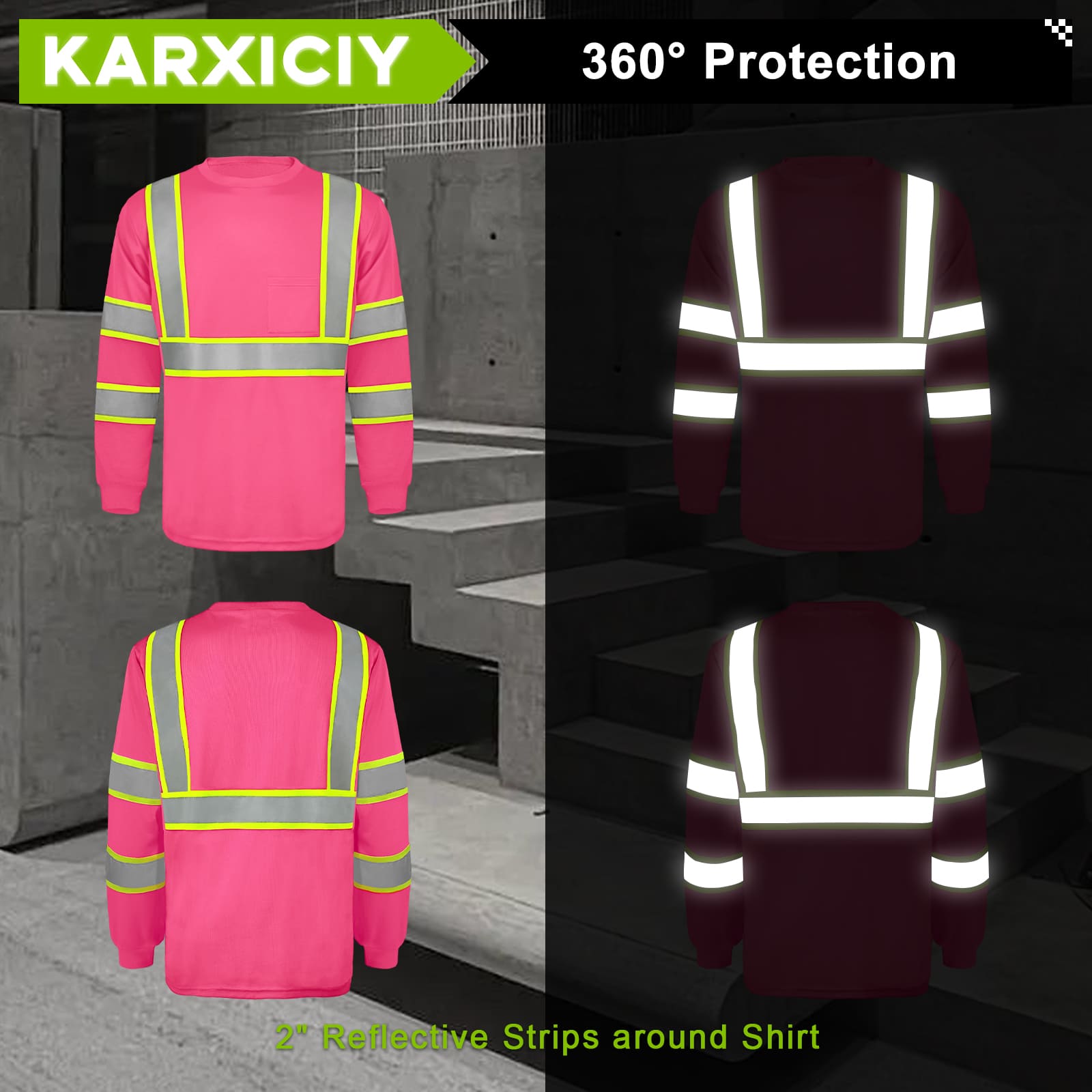 SMASYS Hi Vis Long Sleeve Safety Shirts Construction Dual-Tone Reflective Strips with Chest Pocket