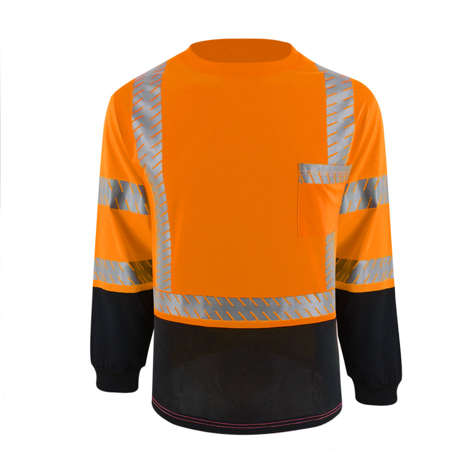 SMASYS Hi Viz Long Sleeve Safety Shirt with Reflective Pocket & Black Bottom