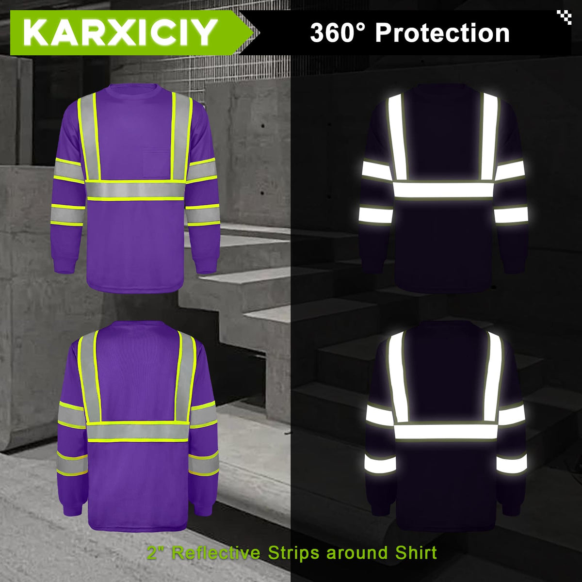 SMASYS Hi Vis Long Sleeve Safety Shirts Construction Dual-Tone Reflective Strips with Chest Pocket