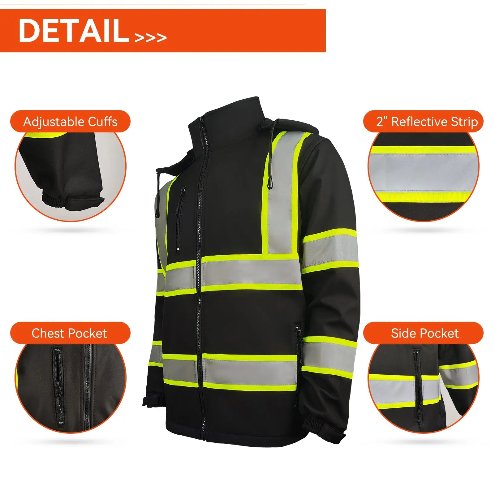 SMASYS Safety Reflective Stripe Softshell Hi Vis Jacket, ANSI
