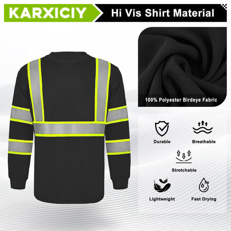 SMASYS Hi Vis Long Sleeve Safety Shirts Construction Dual-Tone Reflective Strips with Chest Pocket