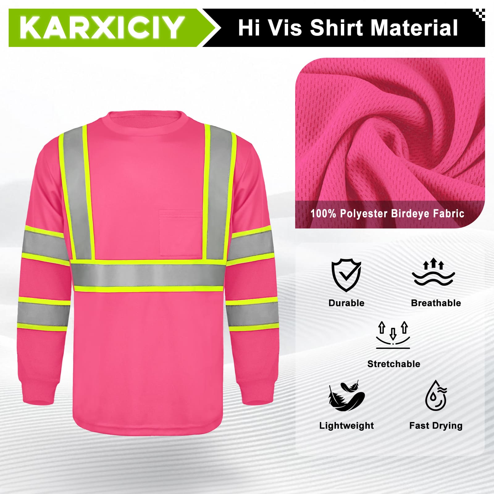 SMASYS Hi Vis Long Sleeve Safety Shirts Construction Dual-Tone Reflective Strips with Chest Pocket