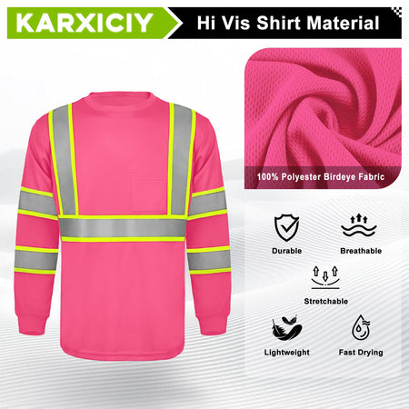 SMASYS Hi Vis Long Sleeve Safety Shirts Construction Dual-Tone Reflective Strips with Chest Pocket