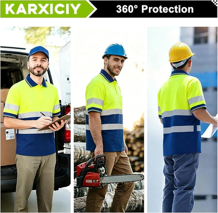 SMASYS Hi Vis Short Sleeve Reflective Polo Shirt, Yellow and Navy SMASYS Store