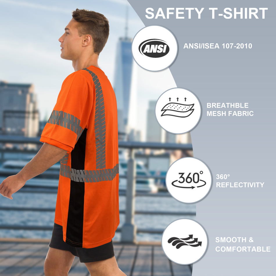 SMASYS Silver Slanted Carving Reflective Tape Shortsleeve Safety T Shirt