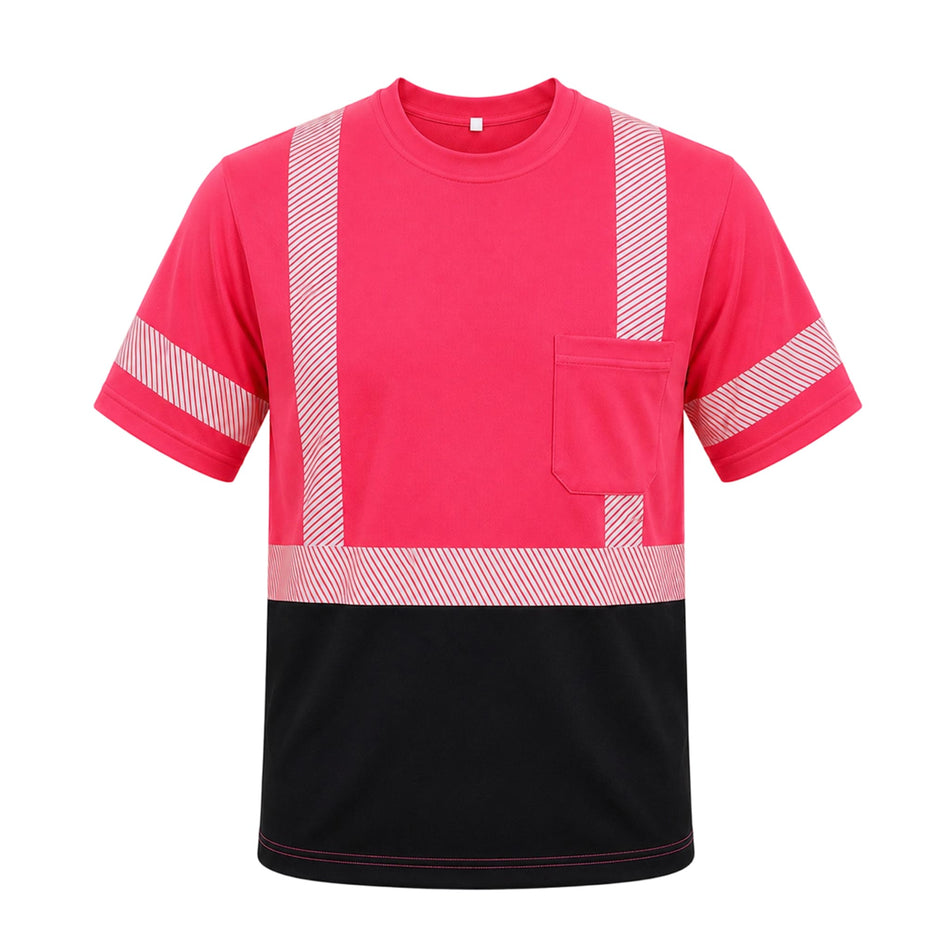 SMASYS Hi Viz Safety T-Shirt with Silver Diagonal Reflective Stripes & Black Bottom