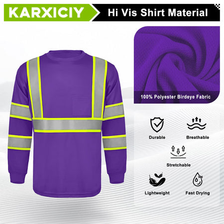 SMASYS Hi Vis Long Sleeve Safety Shirts Construction Dual-Tone Reflective Strips with Chest Pocket