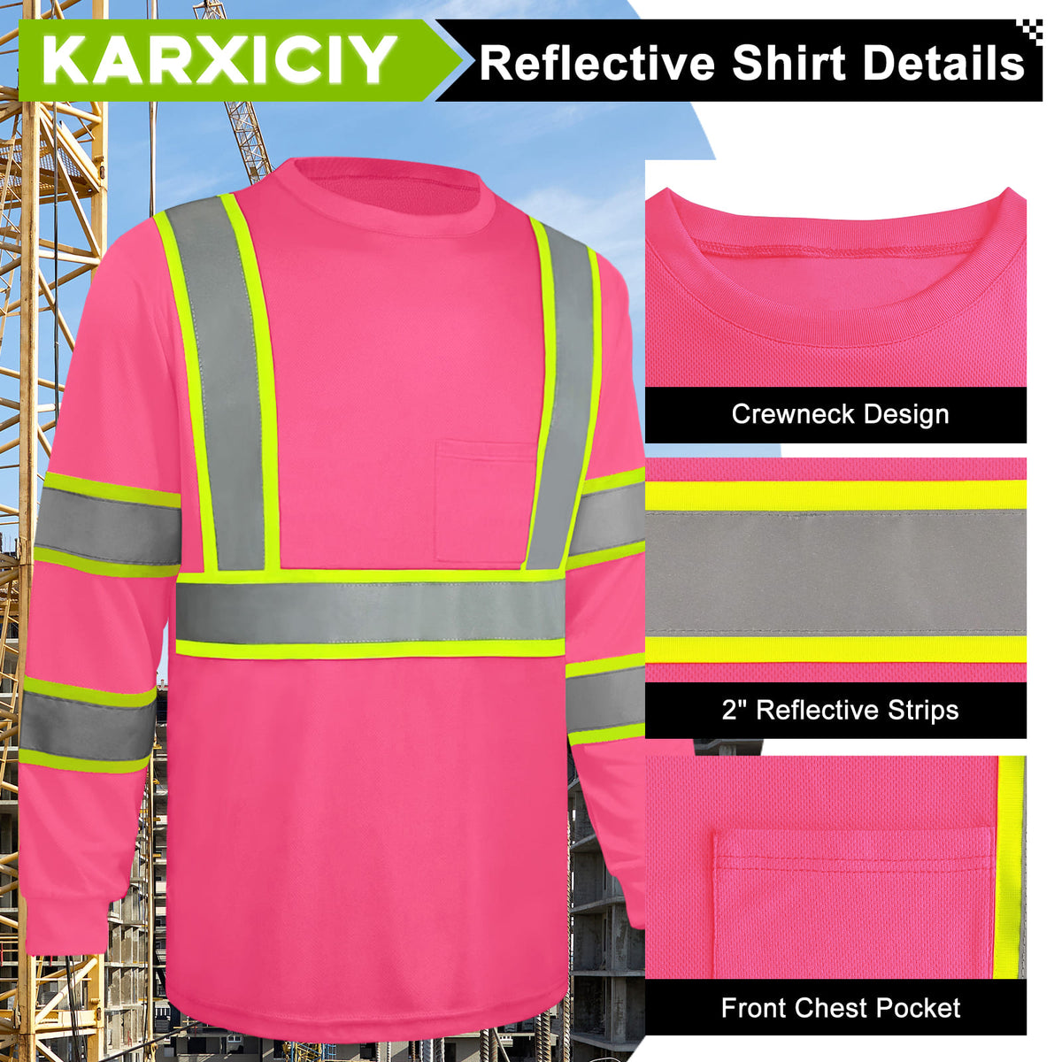 SMASYS Hi Vis Long Sleeve Safety Shirts Construction Dual-Tone Reflective Strips with Chest Pocket