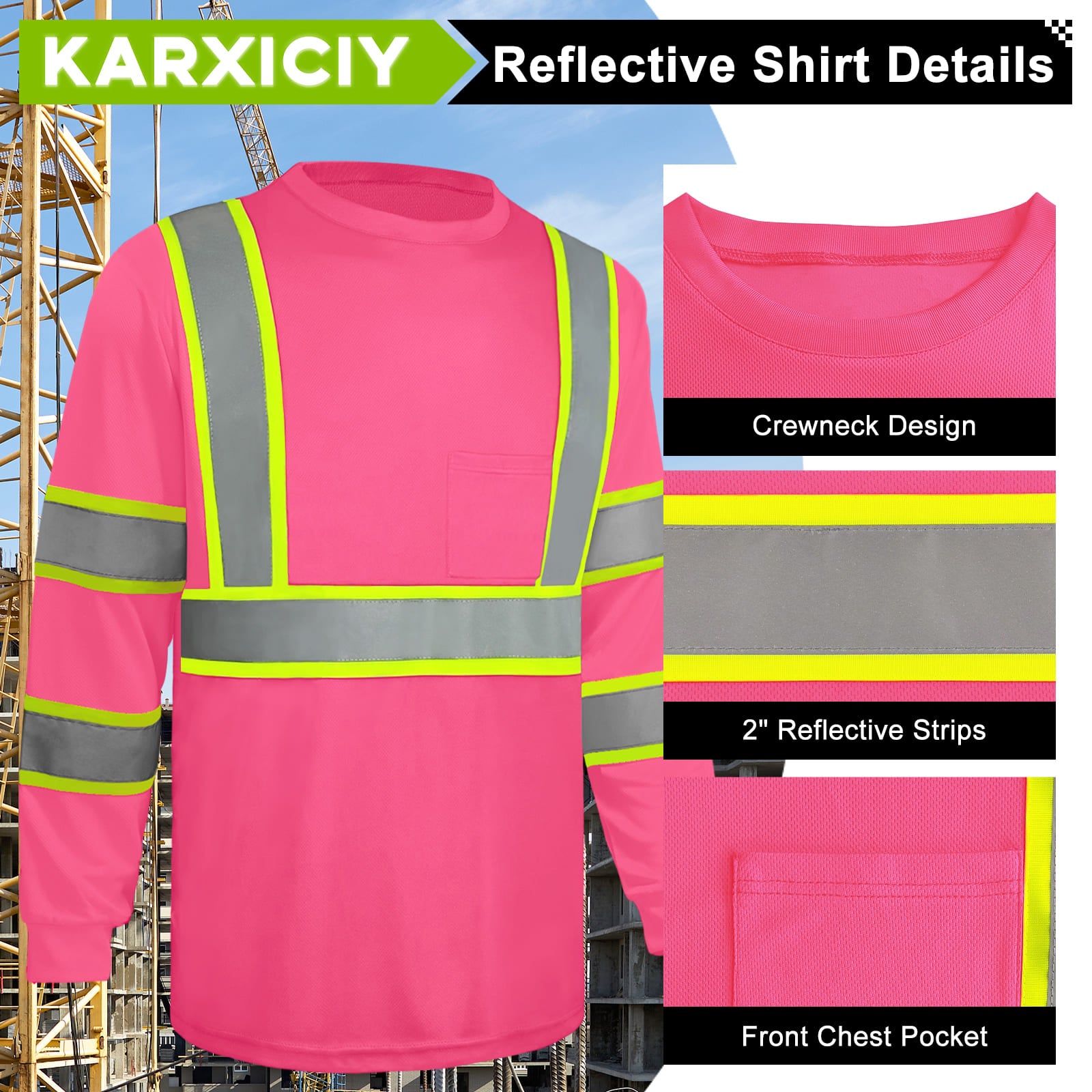 SMASYS Hi Vis Long Sleeve Safety Shirts Construction Dual-Tone Reflective Strips with Chest Pocket