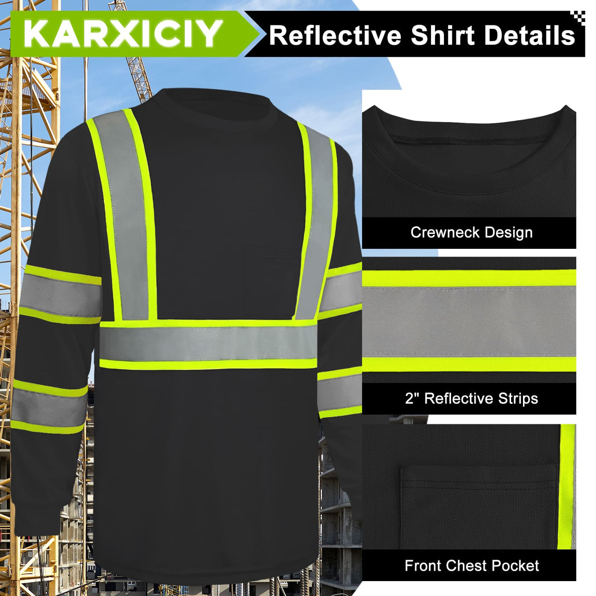 SMASYS Hi Vis Long Sleeve Safety Shirts Construction Dual-Tone Reflective Strips with Chest Pocket