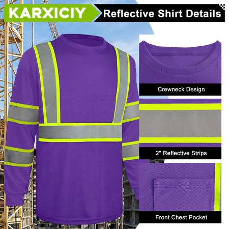 SMASYS Hi Vis Long Sleeve Safety Shirts Construction Dual-Tone Reflective Strips with Chest Pocket