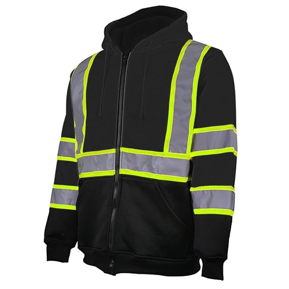 SMASYS Warm Fleece High Visibility Reflective Strips Black Hoodie