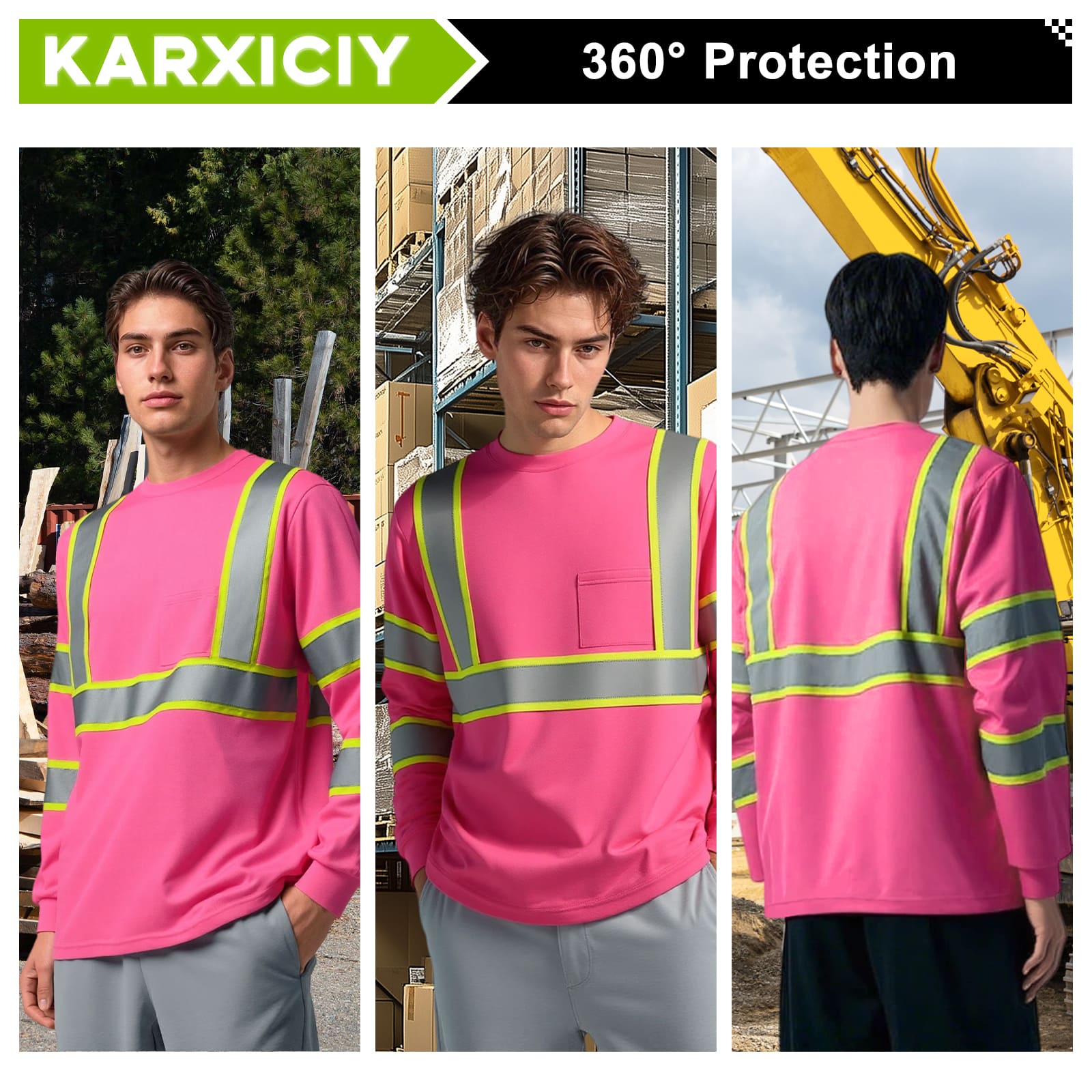 SMASYS Hi Vis Long Sleeve Safety Shirts Construction Dual-Tone Reflective Strips with Chest Pocket