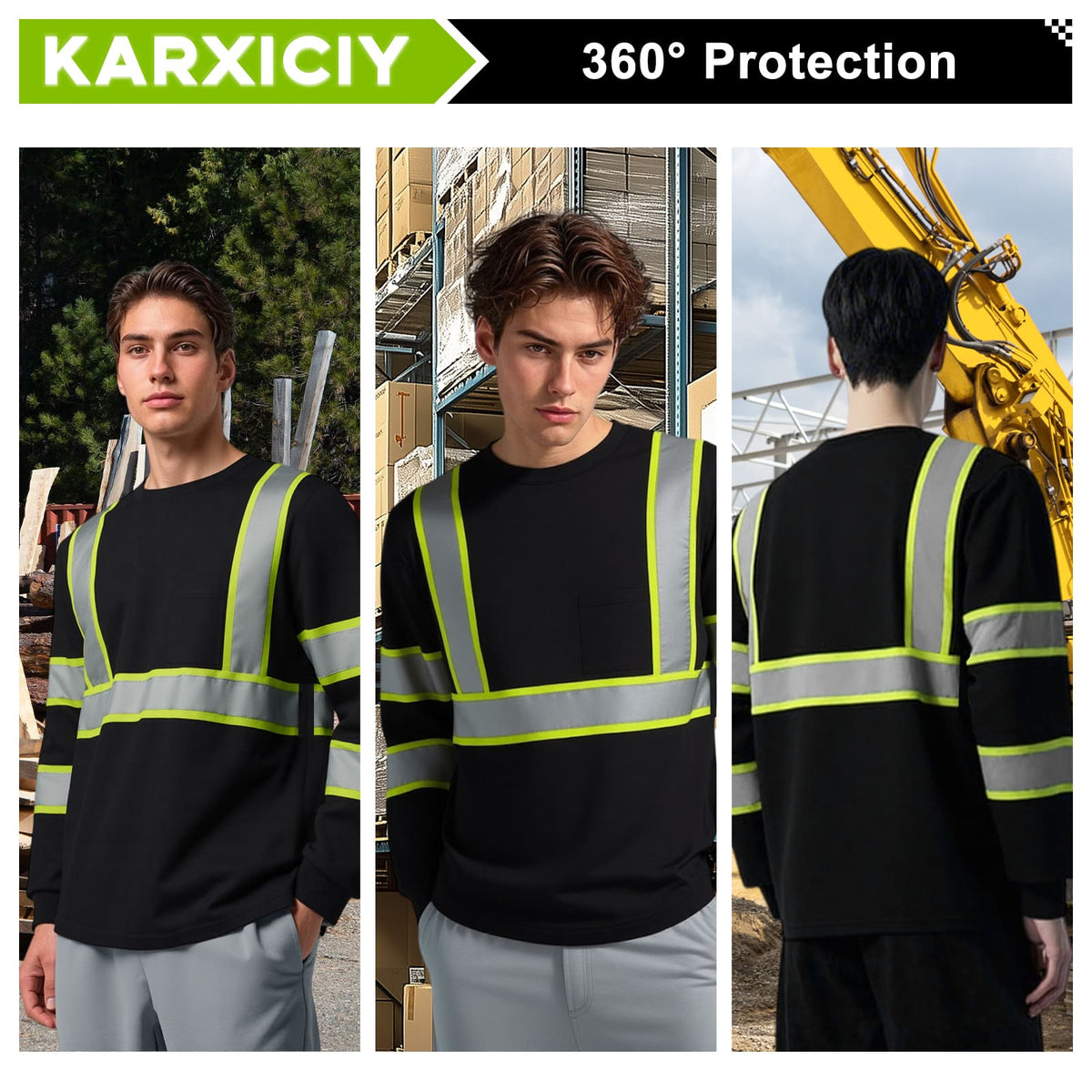 SMASYS Hi Vis Long Sleeve Safety Shirts Construction Dual-Tone Reflective Strips with Chest Pocket