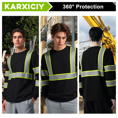 SMASYS Hi Vis Long Sleeve Safety Shirts Construction Dual-Tone Reflective Strips with Chest Pocket