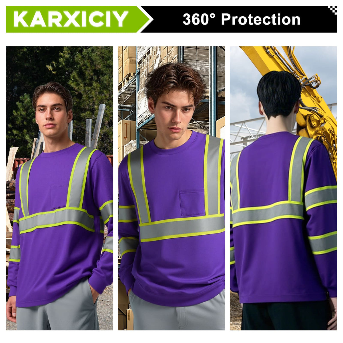 SMASYS Hi Vis Long Sleeve Safety Shirts Construction Dual-Tone Reflective Strips with Chest Pocket