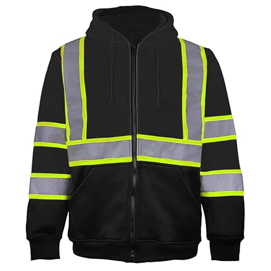 SMASYS Warm Fleece High Visibility Reflective Strips Black Hoodie