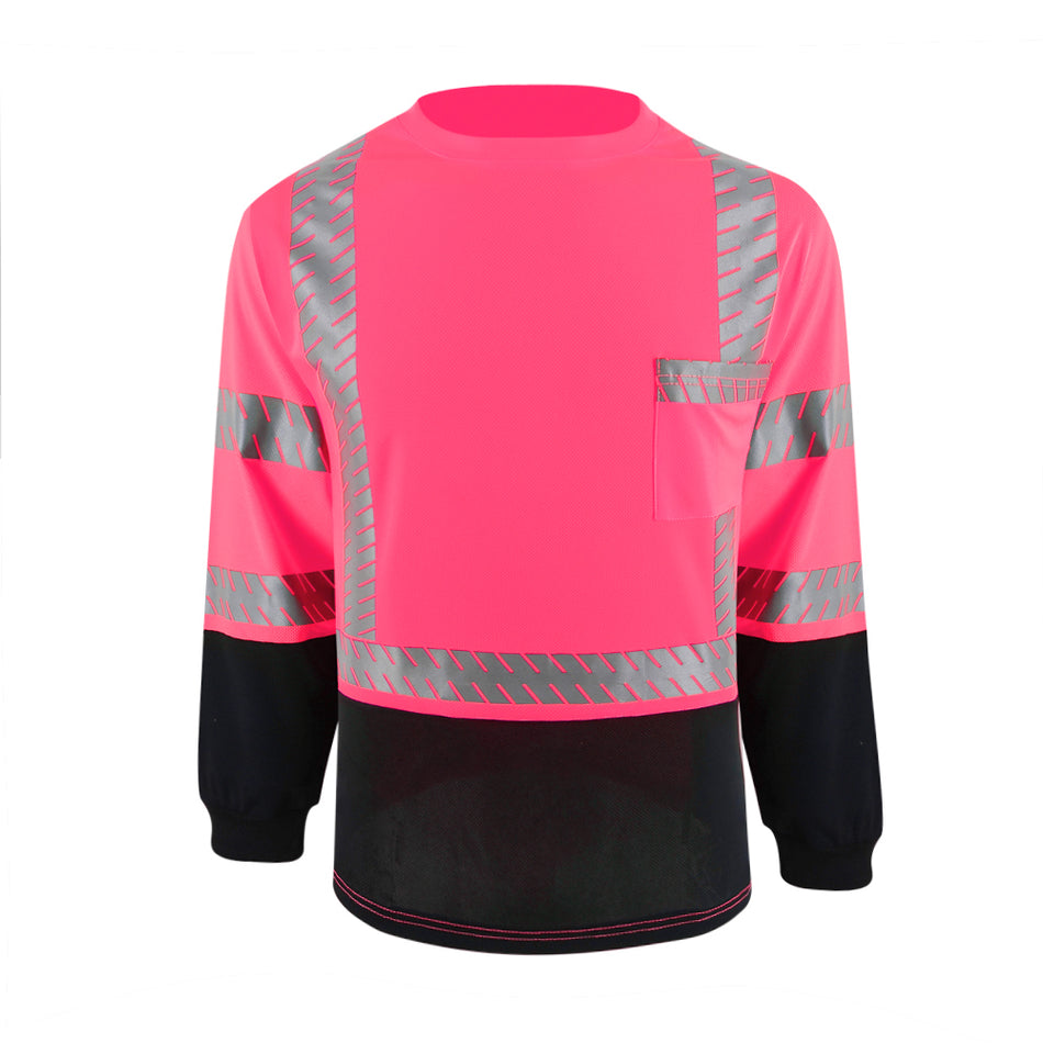 SMASYS Hi Viz Long Sleeve Safety Shirt with Reflective Pocket & Black Bottom