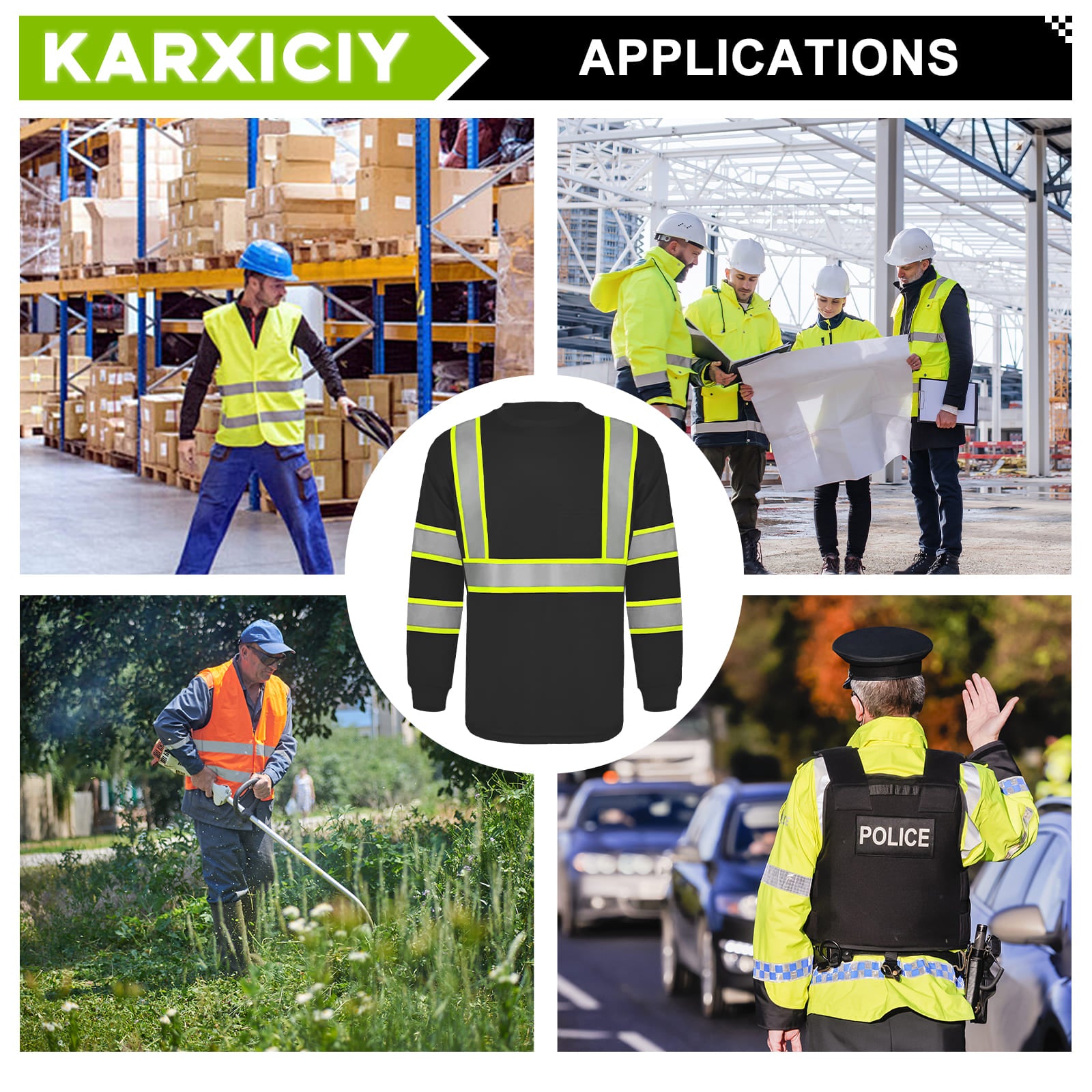 SMASYS Hi Vis Long Sleeve Safety Shirts Construction Dual-Tone Reflective Strips with Chest Pocket