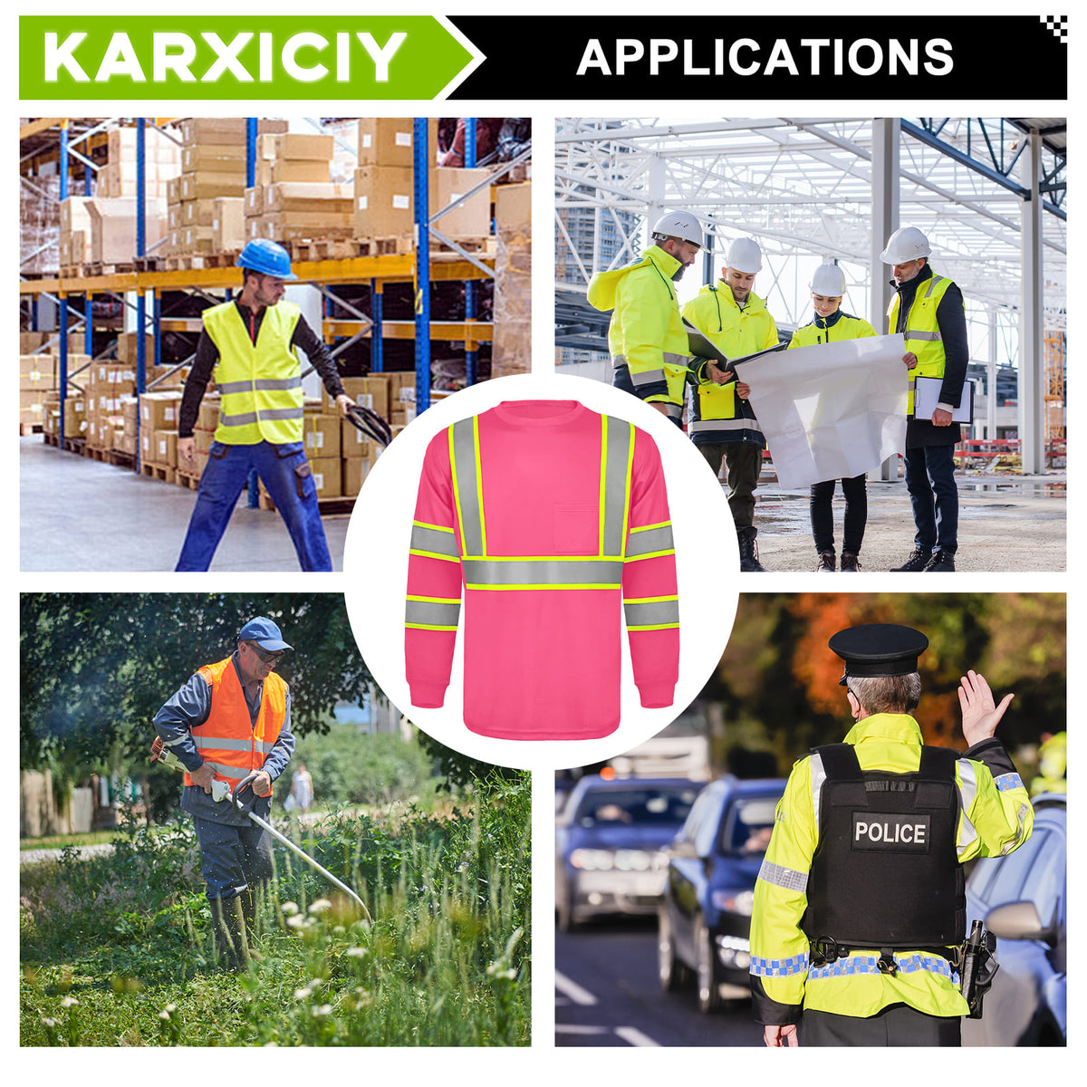SMASYS Hi Vis Long Sleeve Safety Shirts Construction Dual-Tone Reflective Strips with Chest Pocket