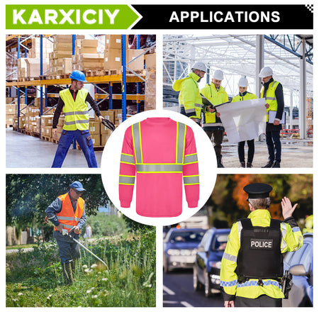 SMASYS Hi Vis Long Sleeve Safety Shirts Construction Dual-Tone Reflective Strips with Chest Pocket