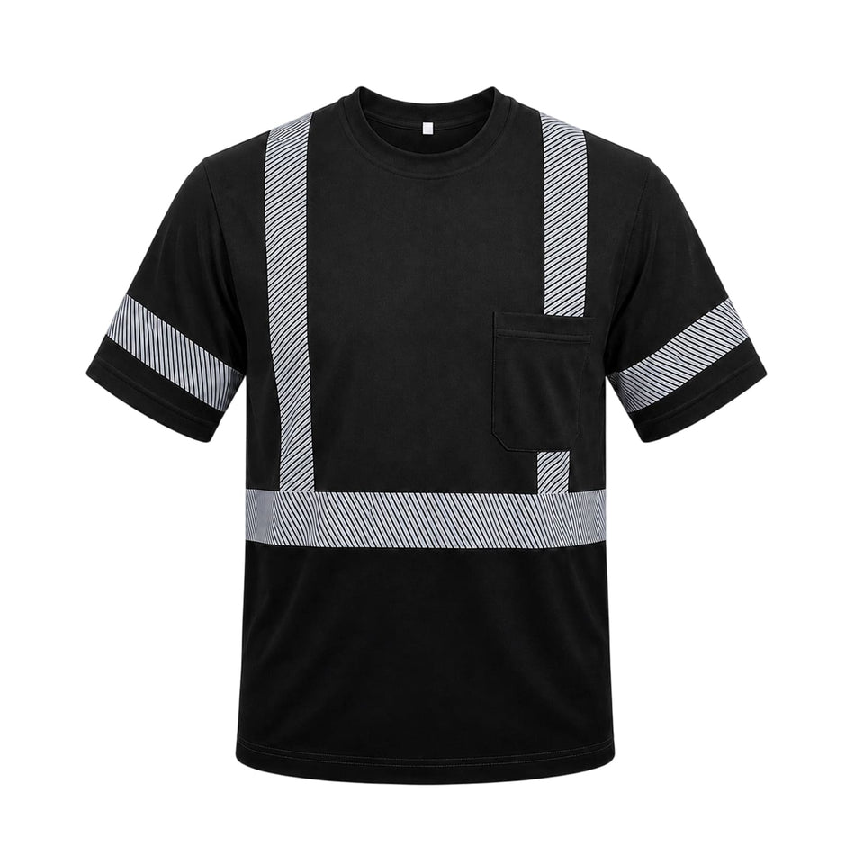 SMASYS Hi Viz Safety T-Shirt with Silver Diagonal Reflective Stripes & Black Bottom