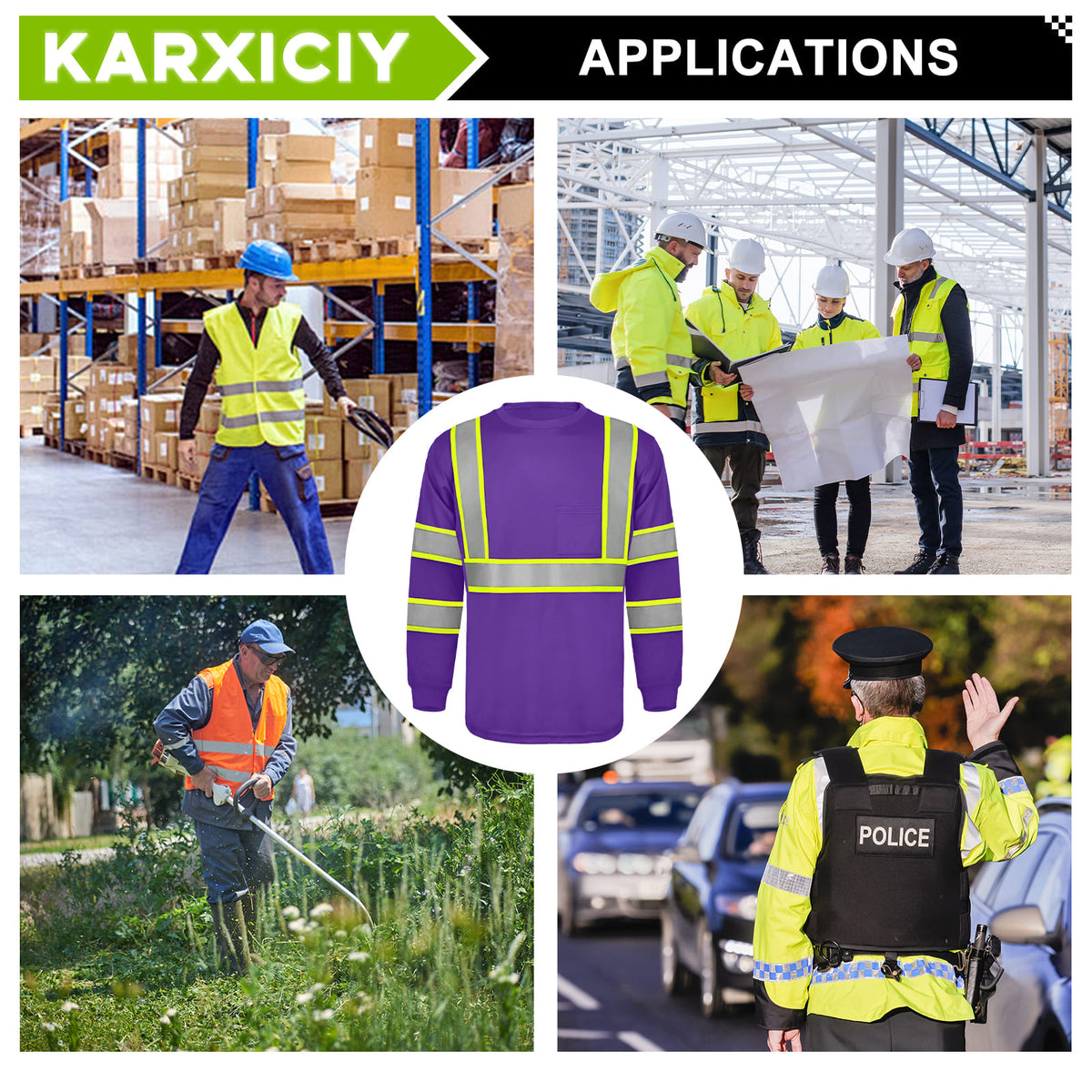 SMASYS Hi Vis Long Sleeve Safety Shirts Construction Dual-Tone Reflective Strips with Chest Pocket