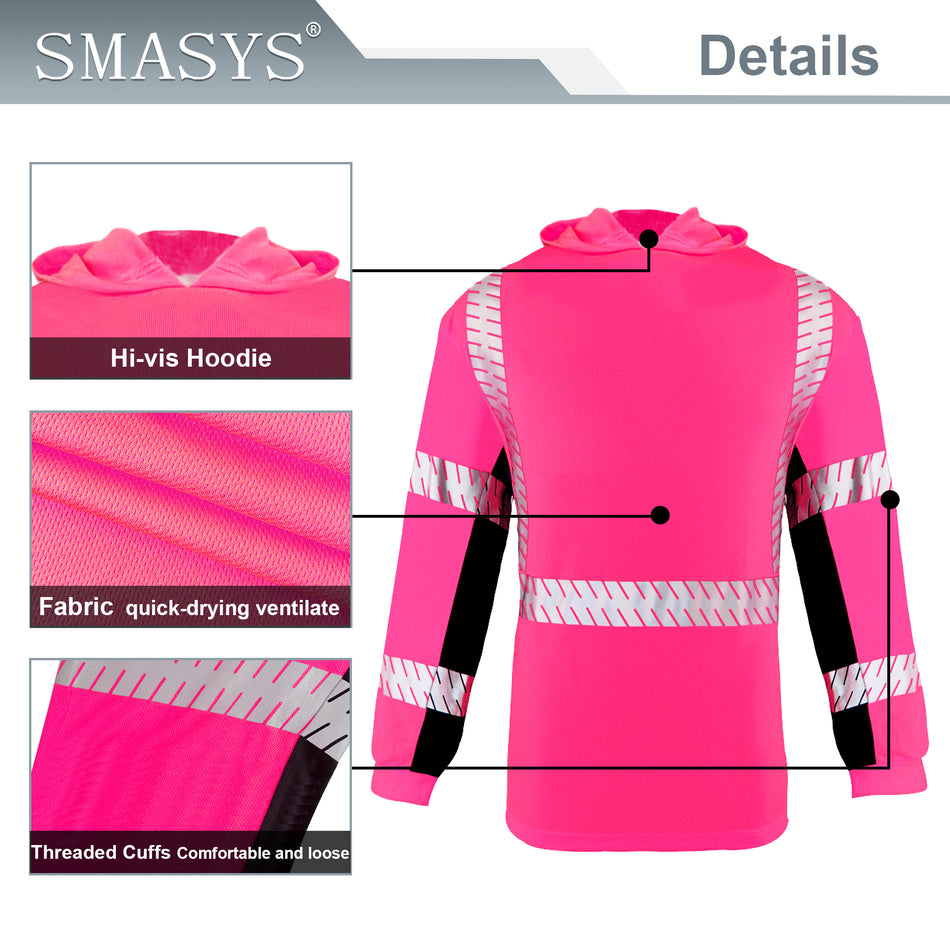 SMASYS Silver Slanted Carving Reflective Tape Longsleeve Safety Hoodie