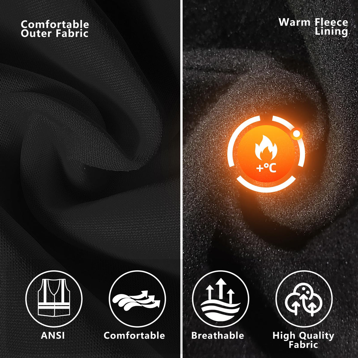 SMASYS Warm Fleece High Visibility Reflective Strips Black Hoodie SMASYS Store