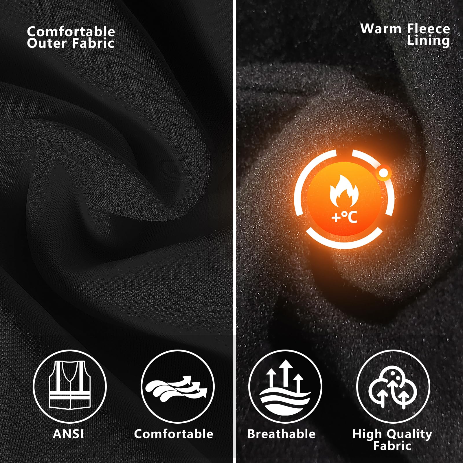 SMASYS Warm Fleece High Visibility Reflective Strips Black Hoodie SMASYS Store