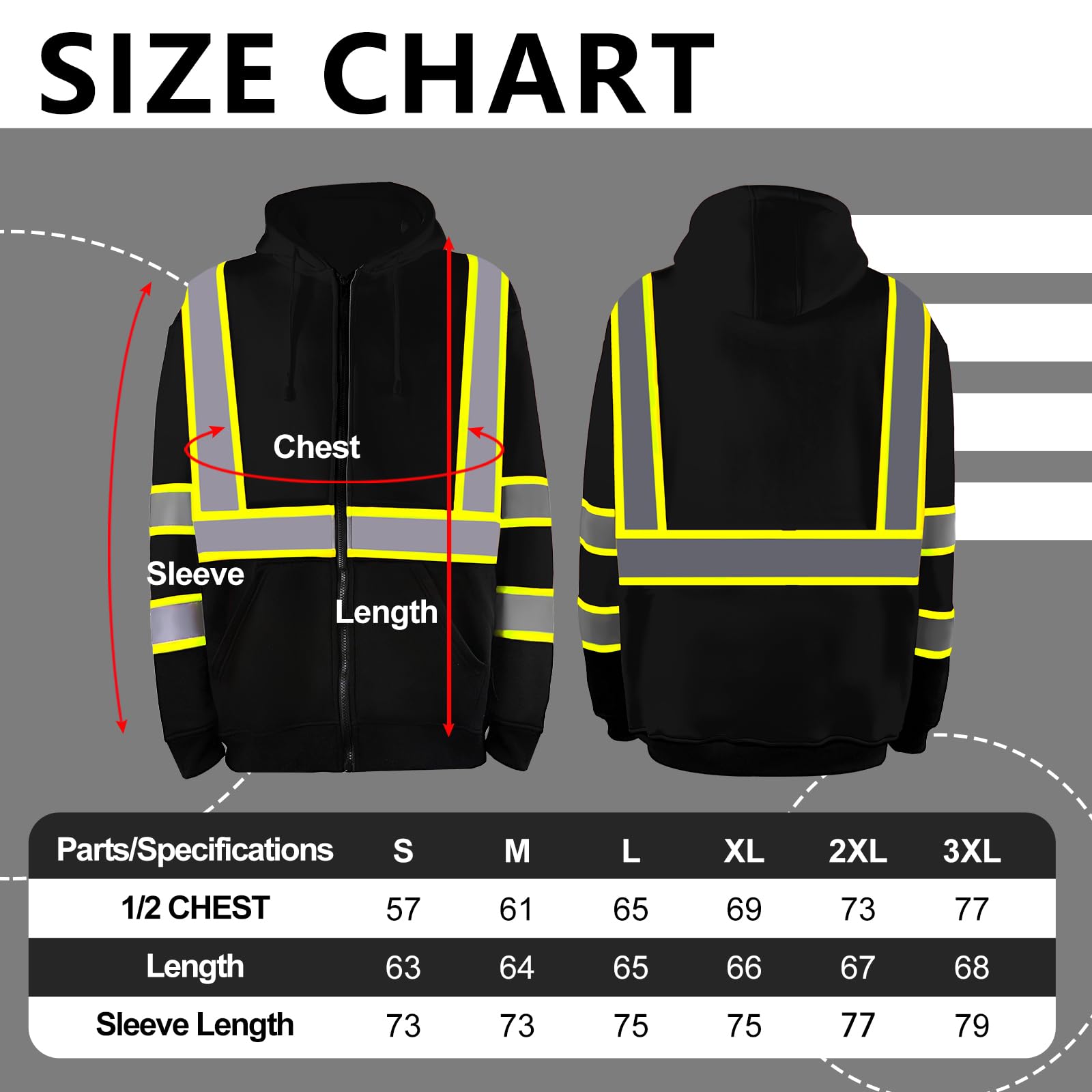 SMASYS Warm Fleece High Visibility Reflective Strips Black Hoodie SMASYS Store