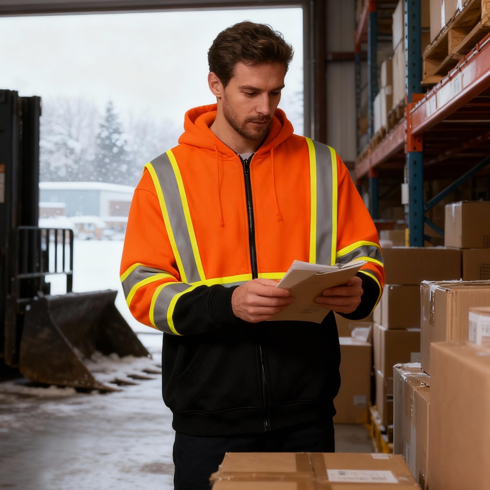 SMASYS Warm Fleece High Visibility Reflective Strips Black Hoodie SMASYS Store