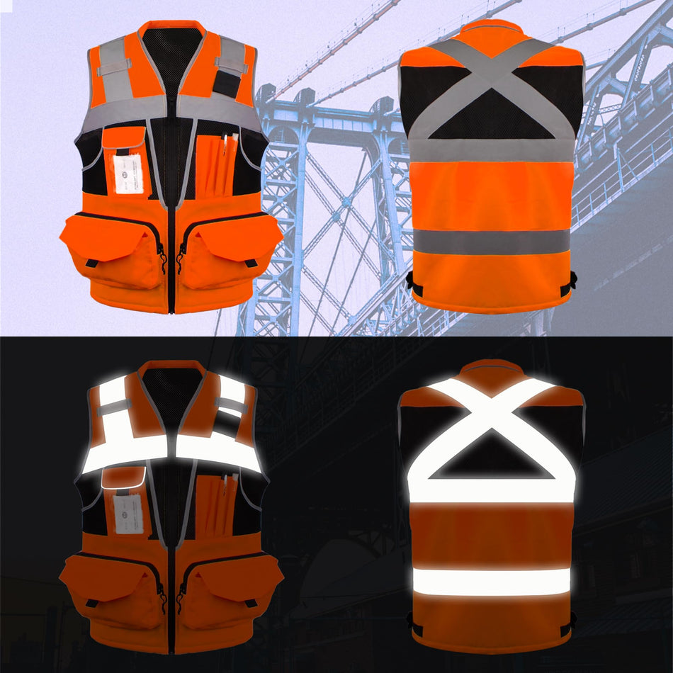 SMASYS High Visibility Surveyor Safety Vest, Reflective Vest with 10 Pockets