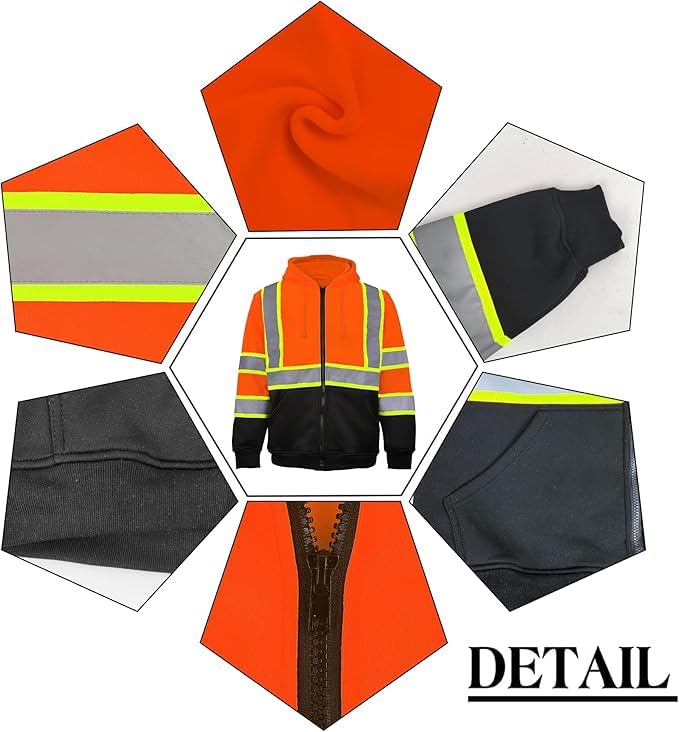 SMASYS Warm Fleece High Visibility Reflective Strips Black Hoodie SMASYS Store